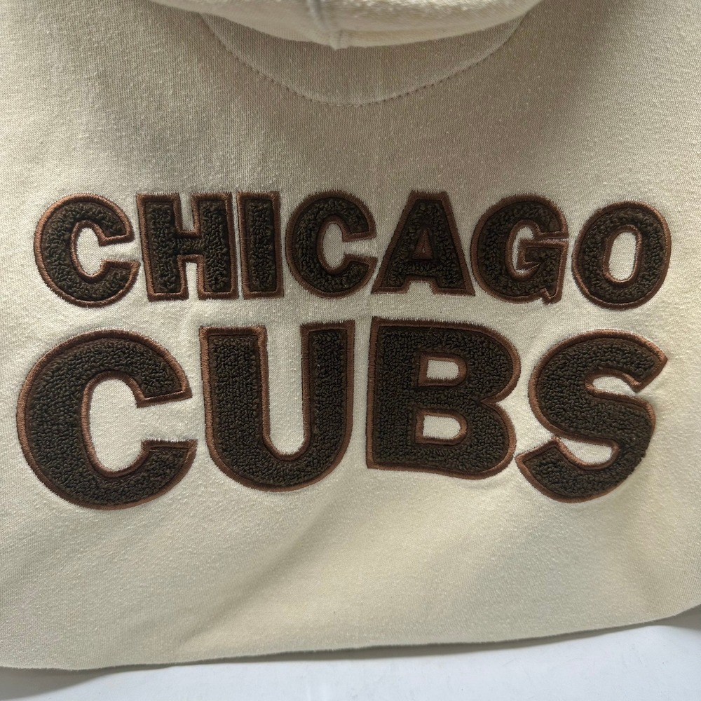 Stitches Hoodie Mens M Cream Chicago Cubs MLB Sherpa Lined Chenille Patch 94972 - Picture 8 of 11